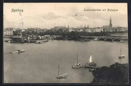 AK Hamburg, Lombardsbrücke mit Alsterlust