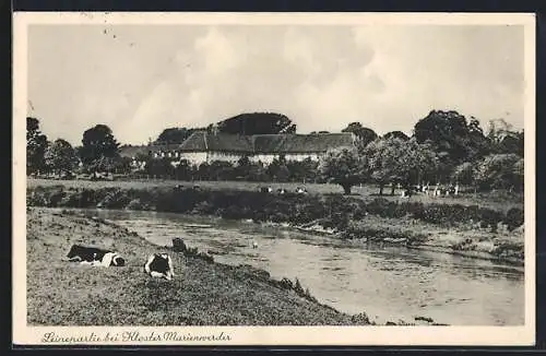 AK Marienwerder / Hannover, Leinepartie mit Blick zum Kloster