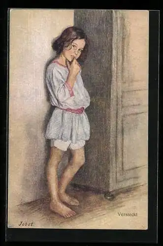 Künstler-AK sign.: Jobst, Kind versteckt sich