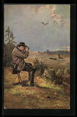 Künstler-AK Jäger auf der Pirsch