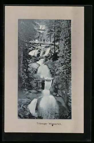 Künstler-AK Wanderer am Triberger Wasserfall