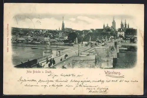 AK Würzburg, Alte Brücke und Teilansicht