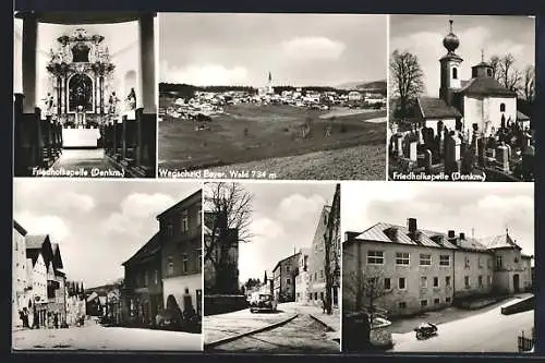 AK Wegscheid / bay. Wald, Friedhofkapelle, Strassenpartien, Gesamtansicht