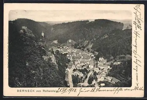 AK Berneck / Fichtelgebirge, Ortsansicht vom Rothersfels