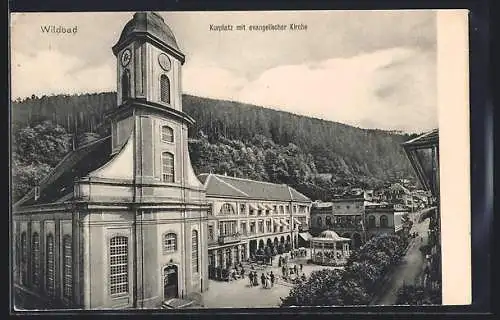 AK Wildbad / Schwarzwald, Kurplatz mit evangelischer Kirche