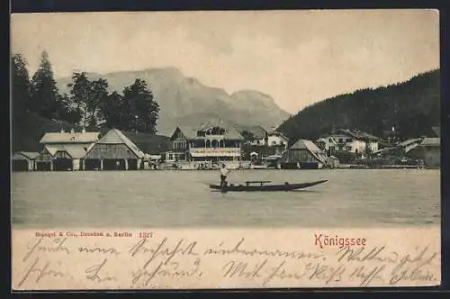 AK Königsee / Berchtesgaden, Blick zum Dorf über den See