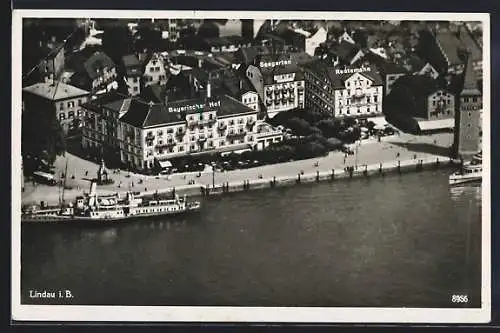 AK Lindau / Bodensee, Blick aus der Vogelschau auf den Bayrischen Hof, Seegarten und Reutemann, Dampfer