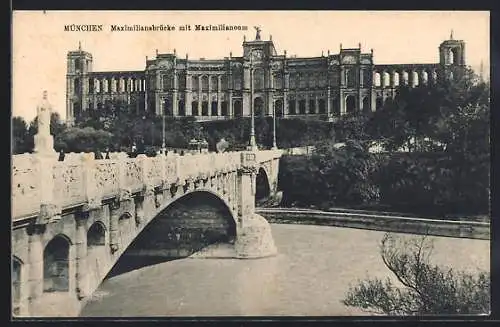 AK München, Maximiliansbrücke und Maximilianeum