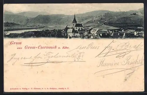 AK Gross-Czernosek a. Elbe, Ortsansicht mit der Kirche