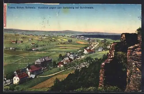 AK Tyssa /Böhm. Schweiz, Ausblick gegen den Spitzberg bei Schönwald