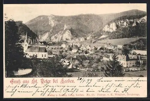 AK St. Peter bei Leoben, Ortsansicht mit Berglandschaft