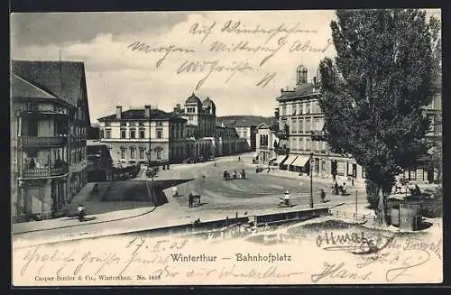 AK Winterthur, Bahnhofplatz mit Geschäften