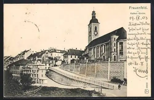 AK Frauenfeld, Katholische Kirche mit Strassenpartie