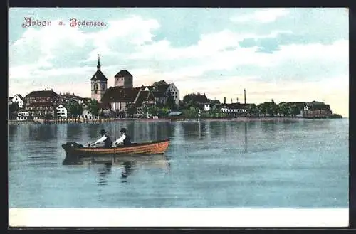 AK Arbon a. Bodensee, Ruderboot vor dem Ort