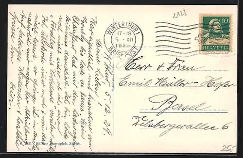 AK Winterthur, Strassenpartie mit Brunnen