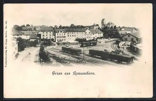 AK Romanshorn, Strassenpartie am Bahnhof