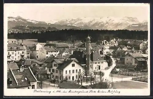 AK Freilassing /Obb., Ortsansicht mit Feste Hohen Salzburg