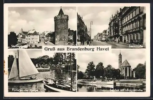 AK Brandenburg /Havel, Salzhof mit Johanniskirche, Steintorturm, Steinstrasse