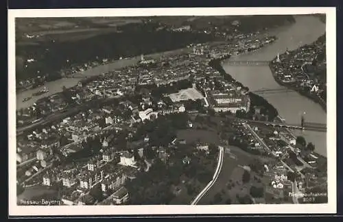 AK Passau /Bayern, Teilansicht mit Brücken, Fliegeraufnahme