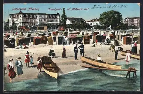 AK Ahlbeck /Ostsee, Strandpartie mit Ahlbecker Hof