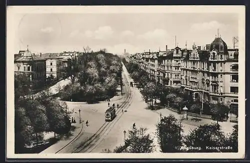 AK Augsburg, Kaiserstrasse m. Strassenbahn