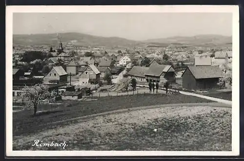 AK Rimbach / Bayer. Wald, Ortsansicht mit Fernblick von einem Abhang aus