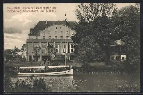 AK Hannover, Haltestelle Döhrener Maschpark der Motorboote Scharnhorst & Blücher