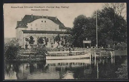 AK Hannover-Döhren, Konzert- u. Gasthaus Döhrener Meschpark A. Ebeling vom Wasser aus