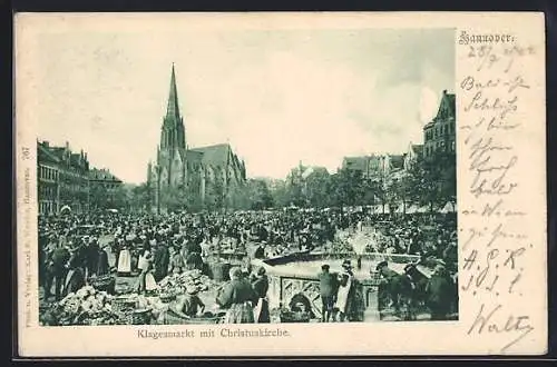 AK Hannover, Klagesmarkt mit Christuskirche und Brunnen