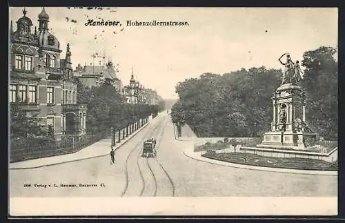 AK Hannover, Hohenzollernstrasse mit Denkmal