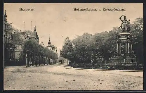 AK Hannover, Hohenzollernstrasse und Kriegerdenkmal