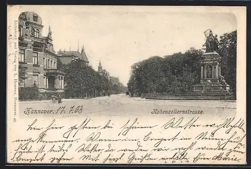 AK Hannover, Hohenzollernstrasse mit Kriegerdenkmal