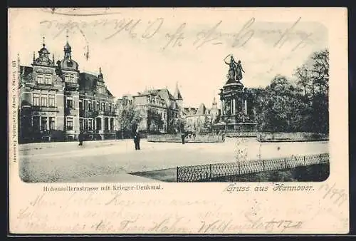 AK Hannover, Hohenzollernstrasse mit Kriegerdenkmal, Panorama