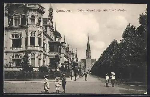 AK Hannover, Hohenzollernstrasse mit Markuskirche
