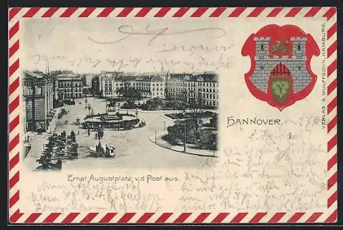 Präge-AK Hannover, Ernst Augustplatz von der Post aus, Wappen