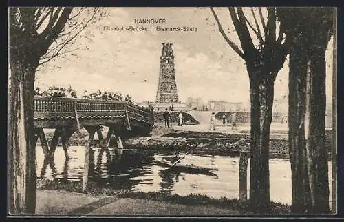 AK Hannover, Elisabeth-Brücke und Bismarckstrasse, mit Denkmal