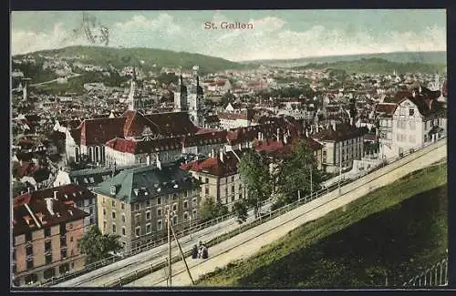 AK St. Gallen, Blick von einer Anhöhe auf die Stadt