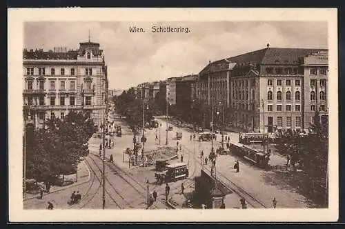 AK Wien, Strassenbahnen auf dem Schottenring, Pferdebahn