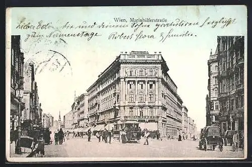 AK Wien, Mariahilferstrasse mit Strassenbahn