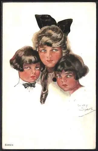 Künstler-AK Chicky Spark: Älteres Mädchen mit zwei jüngeren Geschwistern