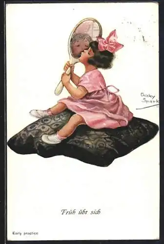 Künstler-AK Chicky Spark: Mädchen küsst Handspiegel