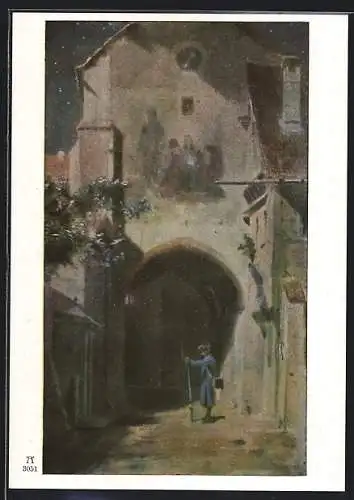 Künstler-AK Carl Spitzweg: Torwache bei Nacht