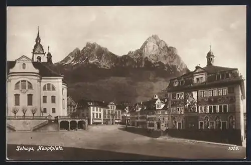 AK Schwyz, Hauptplatz mit reichverziertem Gebäude