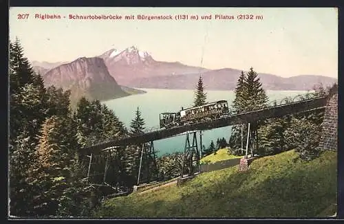 AK Rigibahn überquert Schnurtobelbrücke, Blick auf Pilatus