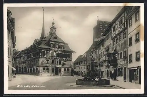 AK Stein a. Rh., Rathausplatz mit Brunnen