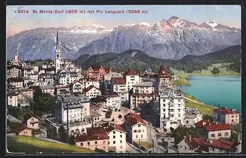 AK St. Moritz-Dorf, Teilansicht mit Piz Languard