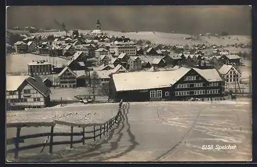 AK Speicher, Teilansicht mit Kirche im Schnee