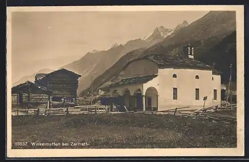 AK Winkelmatten bei Zermatt, Ortspartie mit Bergblick