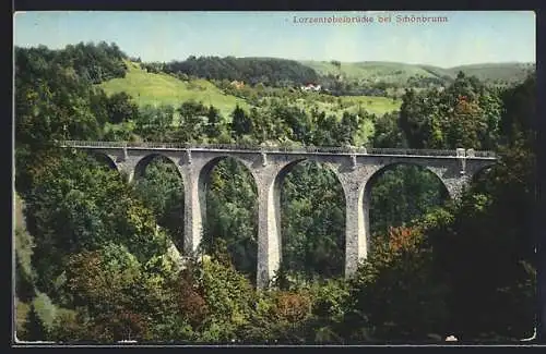 AK Menzingen, Blick auf die Lorzentobelbrücke bei Schönbrunn