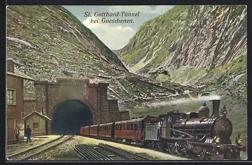 AK Goeschenen, schweizer Eisenbahn verlässt den St. Gotthard-Tunnel